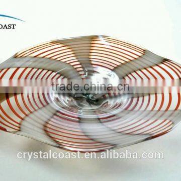 pink shell hand blown glass fruit plate with clear rim;Wholesale decorative hanging wall plates