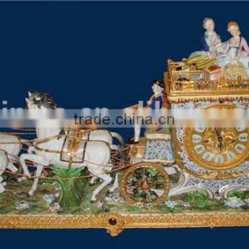 Vintage Art Decorated Ceramic Enamel Table Clock, Ornate Angel Playing Instrument Gilt and Turquoise Desk Clock photo-6