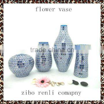 White with Blue Fashion Peacock Feather Pattern Handmade Decorative Flower Vase