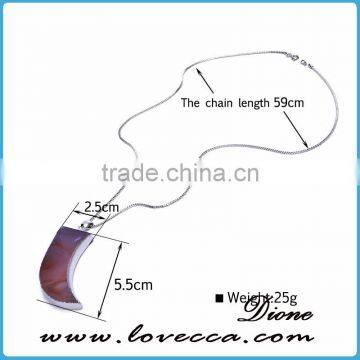 Ivory Shape Genuine Natural Agate Necklace Crystal Stone Pendant Necklace photo-6