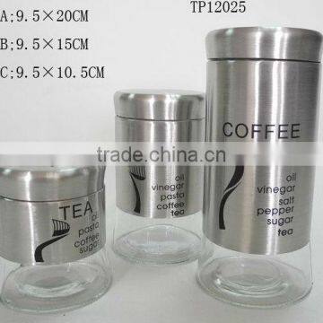 stainless steel coated cylinder glass jar with lid