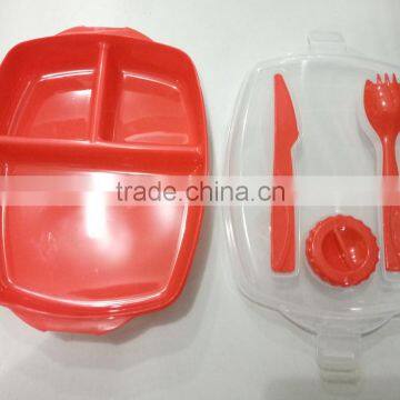 Food Grade Plastic Microwaveable 3 Compartment Lunch Box With Lock photo-3