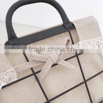 Black Rustic Wire Basket With Liner for Storage photo-2