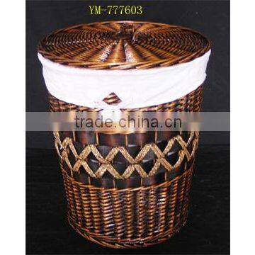 round wicker laundry hamper with lid