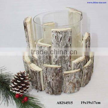 wooden cylinder candle stand with glitter