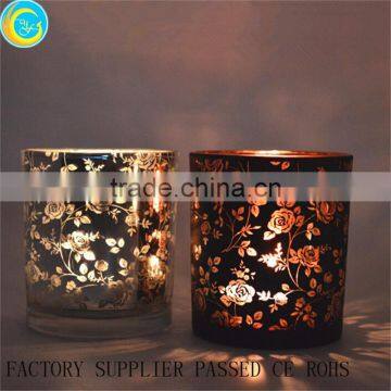 black laser cut rose glass candle containers candlestick