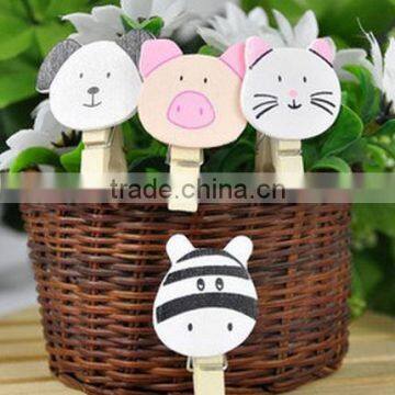 2017 hot sale 100% natural eco friendly handicraft cute mini clips wooden animal heads clothespin peg children toys