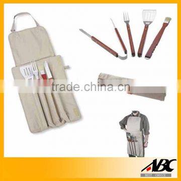 Fashion Style Apron Bag Wooden Handle BBQ Tool Set