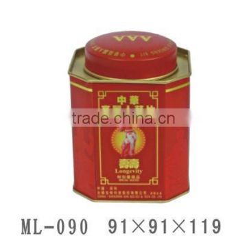 91*91*119mm octagon Tin Tea Box with round lid