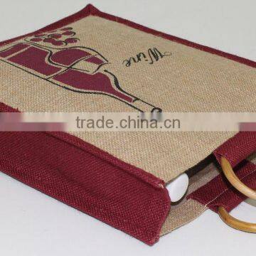 Strong Bag for Three Wine Bottles Jute Bag With Window -promotional Wholesale Custom Three Bottle Wine Bag photo-5