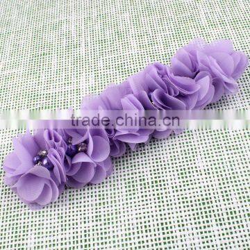 Handmade Chiffon Flower Headband With Pearl Beads Center for Kids Hair Accessories for Baby Girl photo-3