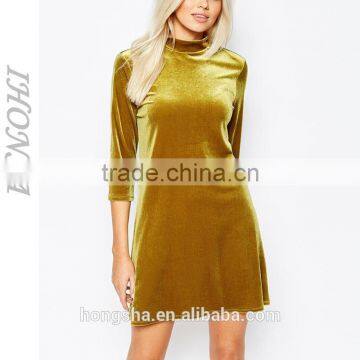 New Arrival Long Sleeve Styles Velvet Dress High Neck Sexy Velvet Dress HSD6756