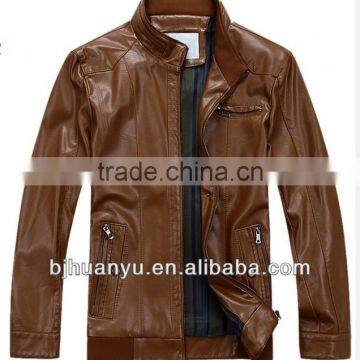 Man fashion slim fit short Brown PU Jacket 2014 men PU Jacket