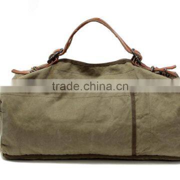 Unisex Vintage Casual Cotton Canvas Leather Shoulder Bag Weekend Bag Duffle Bag Travel Overnight Bag For Man & Women