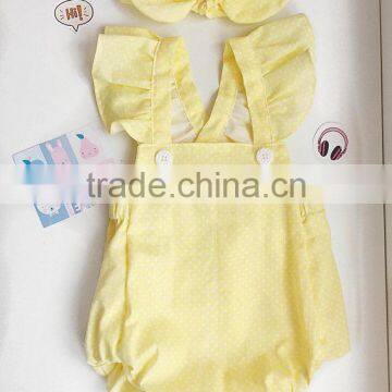 Wholesale Chinese Supplier Baby Cotton Bodysuit Infant Girls Polka Dot Ruffle Sleeveless Handmade Romper