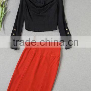 Wholesale Women Dress New Arrival Crop Top High Waisted Skirt 2 Piece Set Women Sexy Runway Top and Skirt Set Long Sleeves photo-2