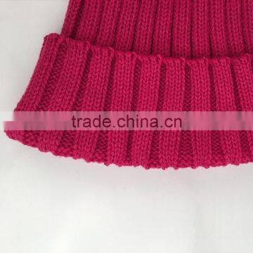 Myfur Hot Pink Rose Winter Wool Knit Hat With Fox Fur Pompom Attached