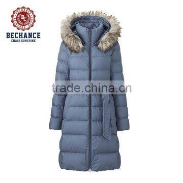 Women's Long Down Jacket With Faux Fur