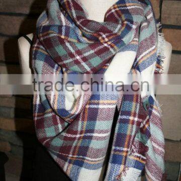 Plaid Tartan Blanket Scarf Maroon Blue Plaid Scarf Christams Gift Scarves photo-4