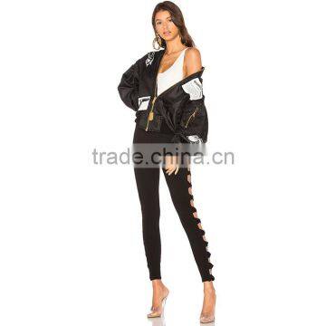 High Waisted Cut Out Design Fashion Ladies Distressed Workout Leggings photo-4