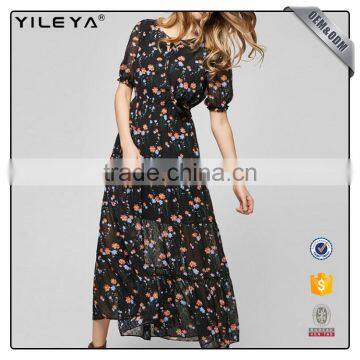 Custom Factory Service Modern Style Casual Women's Summer Long Chiffon Floral Maxi Dresses 2017 photo-2