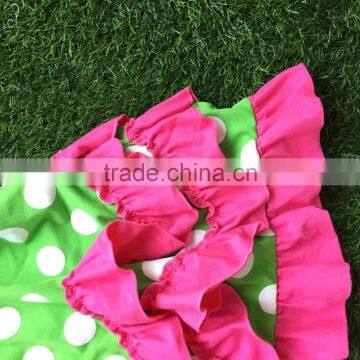 2016 New Baby Girls Dress Boutique Dress Green White Polka Dot Dress Ruffle Dress With Headband photo-4