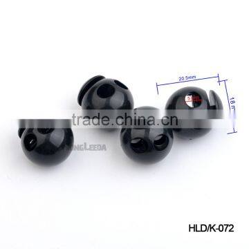 Black 5mm 2 Holes Plastic Round Ball Cord Lock End Toggles Spring Clip Stoppers for Bungee Shock Cord K-072 photo-3