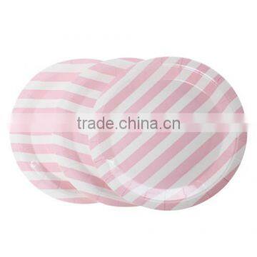 Pink Stripe Pattern Round Paper Food Plates 23.0cm