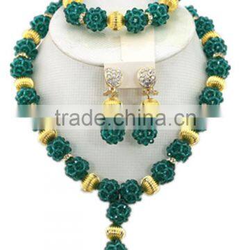 Gold-Plated Ball Crystal Beads Y Shape Necklace African Jewelry Set