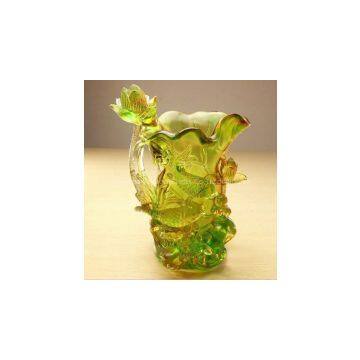 Art Glass Crafts Liu li Fish and Flower Vase