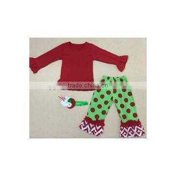 2016 wholesale toddler girl clothing set polkadots ruffle pants girls christmas outfits