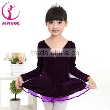 Long Sleeve Velvet Ballet Dance Leotard Keep Warm Children Dancing Dress