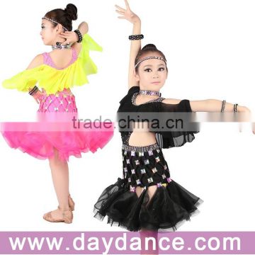 Professional Kids Ballroom Latin Dress Lyrial Tulle Shoulder Latin Dance Wear For Girls