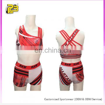 OEM cheer sports bra and shorts,Sexy girls cheerleading crop top and short,kids practice wear custom cheer uniform