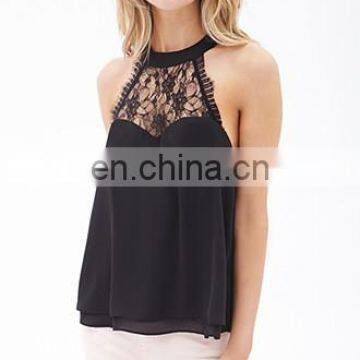 Sexy Ladies Sleeveless Black Lace Shirt/Fashion Shirt Top