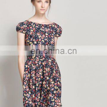 Best Sex Position Floral Print Boat Neck Short sleeve Mini Summer Dress