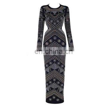 Latest Celebrity Design Women Elegant Long Sleeve Backless Evening Sequins Beaded Maxi Party Dresses photo-3