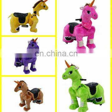 HI good quality plush power wheels ride on animal with coin device