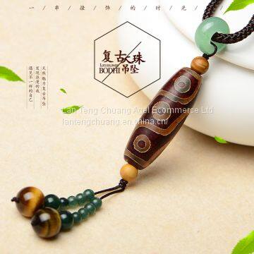 Nine Agate Pendant Necklace Pendant Accessories Simple Retro Vain Long Folk Style Agate Female Sweater Chain photo-3