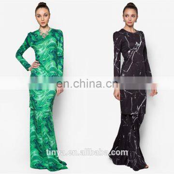 2017 Hot sale maxi dress long sleeve muslim printed design baju kurung modern