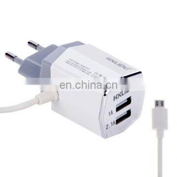 2 USB Ports Travel Charger with Micro USB Cable for iPhone