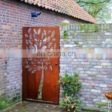 Carved weathering steel metal gates / garden trellis design