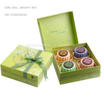 Custom Green Cardboard Gift Box With Ribbon Food Packaging Paper Cake Box Wholesale