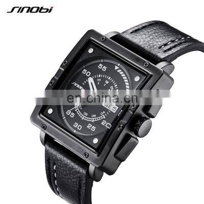 SINOBI Rectangle Masculine Watch Outdoor Sports Wristwatch Custom Logo Accept Watches with Day Date Calendar Window