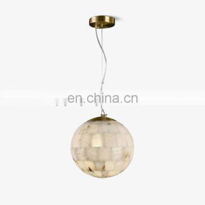 Modern light luxury natural tooth alabaster chandelier bedroom living room restaurant bar cafe decor metal globe pendant lamp