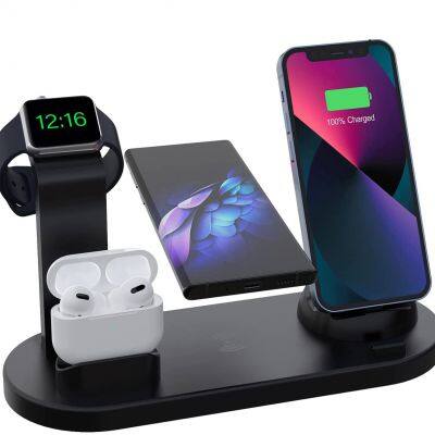 Competitive Price 6 in 1 15W Wireless Charger Fast Multi Function Charging Stand For Iphone Samsung Phone AirPods