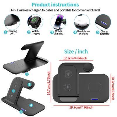 Desktop 3-in-1 Foldable Wireless Charger 15W Fast Charging Suitable for Apple Watch Earphones Wireless Charging Station