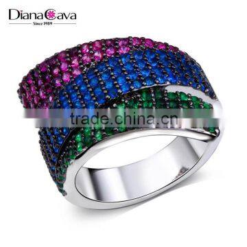 Unique 3 Strips Colorful Cubic Zirconia Siam Emerald Montana Cocktail Party Ring photo-2