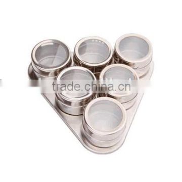 Magnetic Mini Stainless Steel Spice Jar set of 6 triangle tray