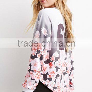Women Ombre Floral Print Athletic Pullover With Curved Hemline photo-3
